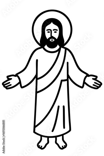Jesus with a holy halo raising both arms, symbol of love, blessing, and divine grace illustration