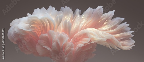 Close-up of a flower-like structure. the flower appears to be made up of multiple layers of petals, with the center being a pale pink color and the outer edges being a lighter shade of pink.