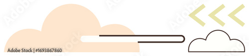Large cloud transitioning into a smaller cloud via interconnected lines and directional arrows. Ideal for data migration, digital transformation, innovation, technology, sustainability, progress