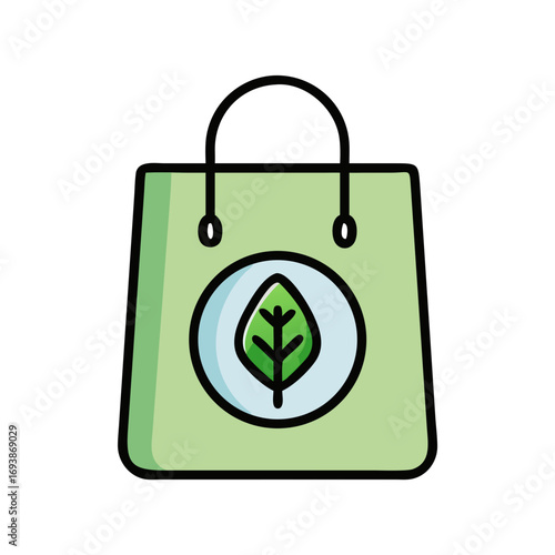 Eco-friendly shopping bag with leaf symbol promoting sustainability and environmental awareness message