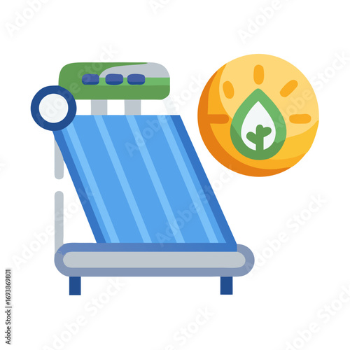 Solar Water Heating System with Leaf Symbol for Renewable Energy Solutions Promotion