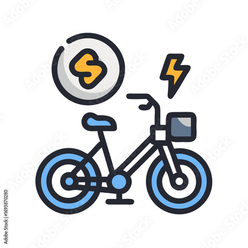 Electric bicycle illustration promoting sustainable transportation, eco-friendly lifestyle with abstract power symbol