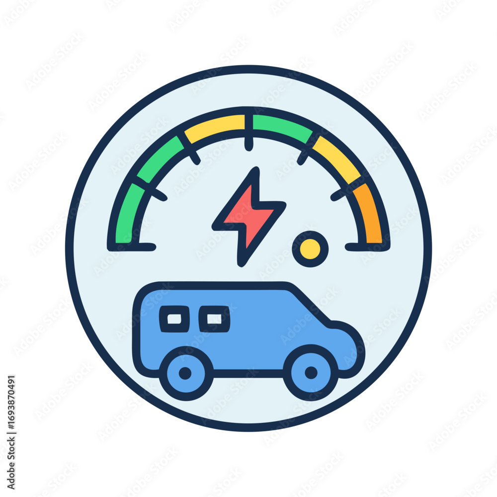 Obraz premium Electric vehicle charging status dashboard icon showcasing power level and alternative energy