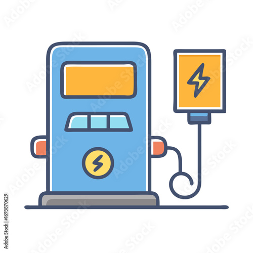Illustration of an electric vehicle charging station promoting sustainable energy sources and eco-friendly transportation