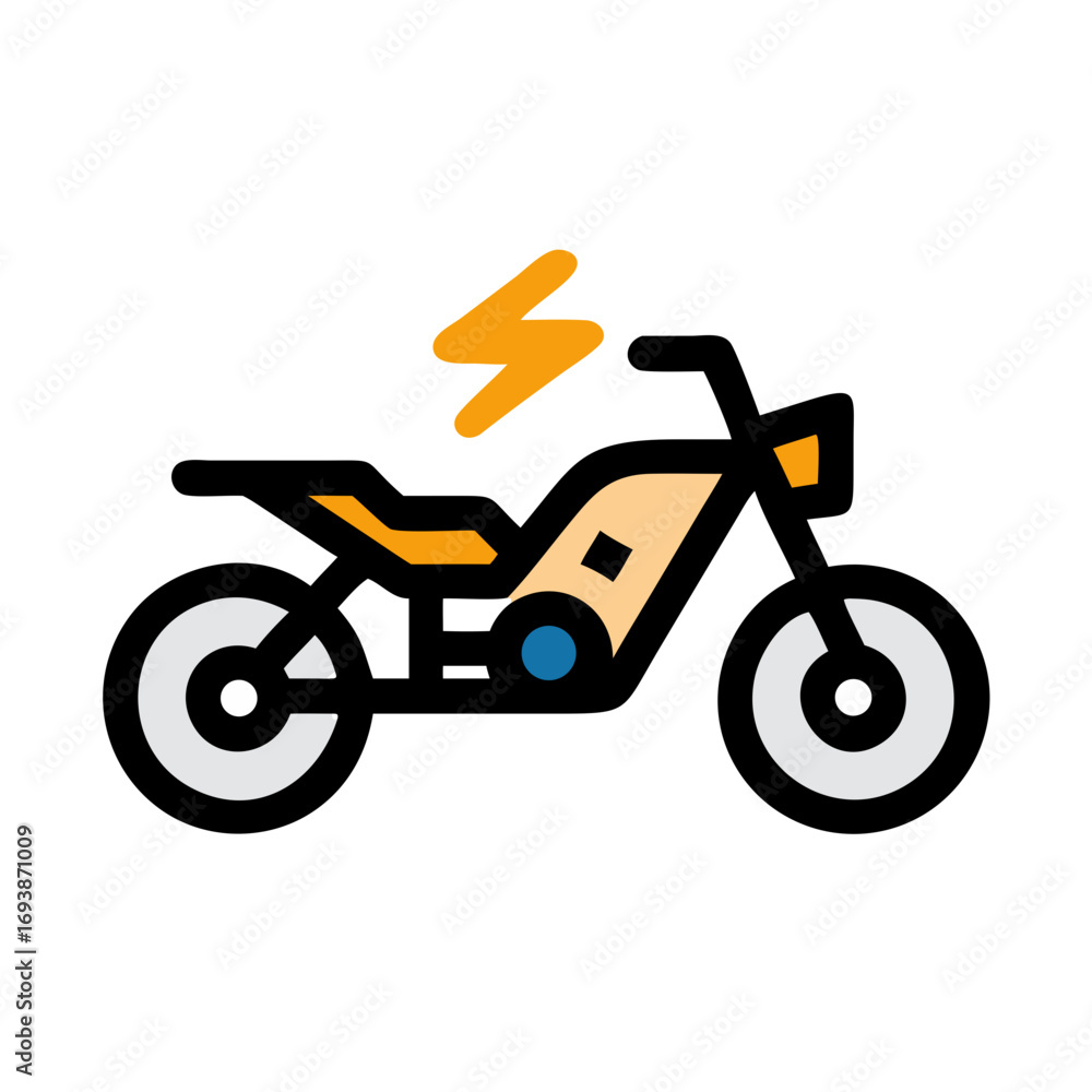 Fototapeta premium Electric motorcycle flat vector illustration representing green transportation on a solid black background