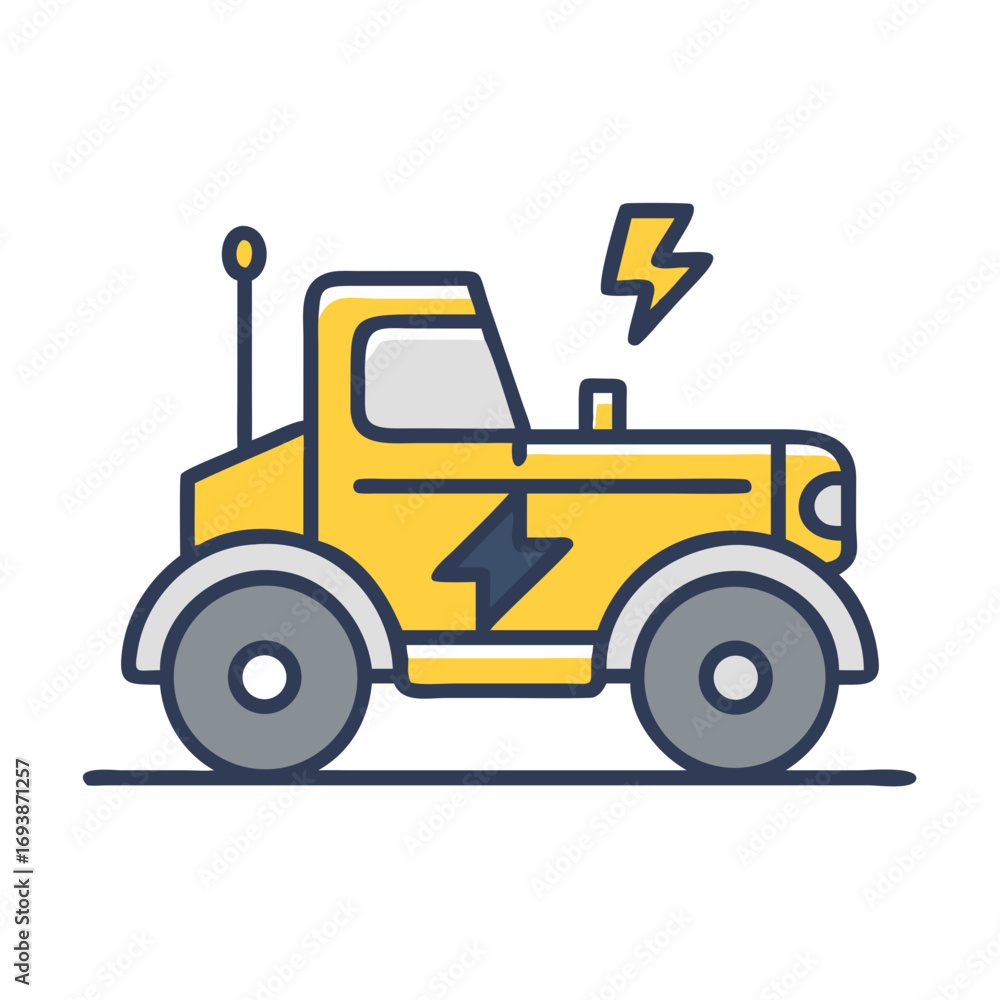 Fototapeta premium Stylized electric tractor illustration on black background for sustainable agriculture concepts