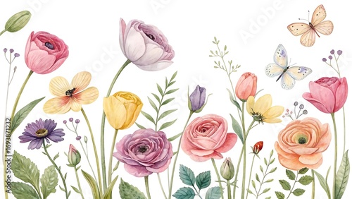 Wallpaper Mural Watercolor floral garden isolated on white background featuring colorful flowers and butterflies for spring and summer themed designs and invitations Torontodigital.ca