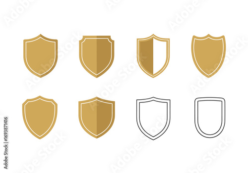 Collection of various shield shapes and designs for security and protection concepts