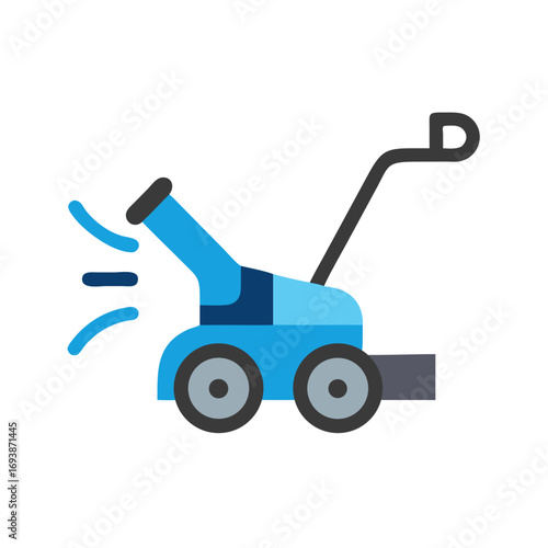 Stylized snow blower machine illustration with flat design and clean aesthetic on black background
