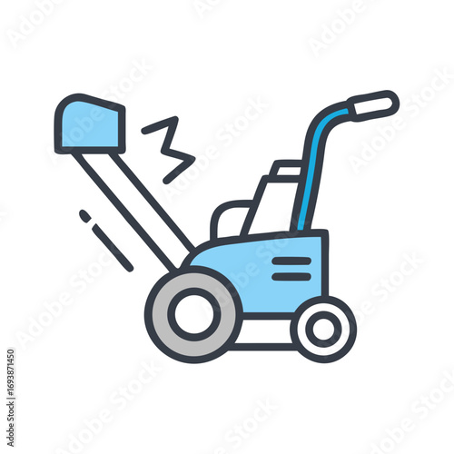 Snow thrower illustration in a flat design style over a simple black backdrop