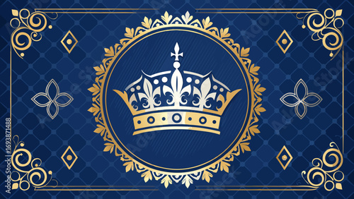 Elegant Gold and White Crown on Blue Background.