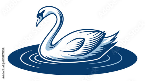 Elegant Swan Floating on Water Vector Illustration.