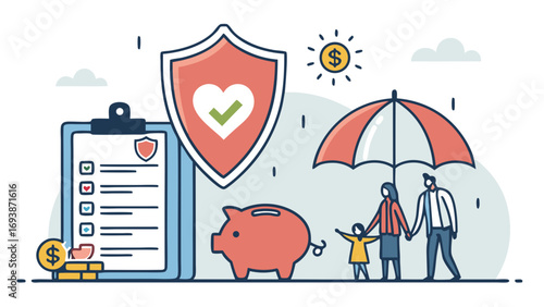 Family Insurance and Financial Security Illustration Concept.