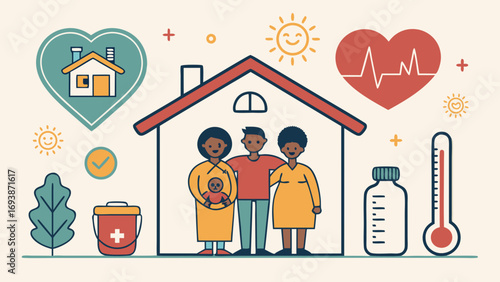 Family Standing Inside a House Representing Health and Home.