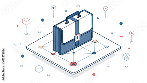 Isometric Blue and White Briefcase on Platform.