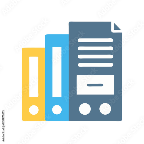 Flat illustration of filing binders and a document representing business administration
