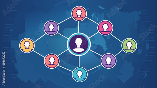 Network of Connected People Represented by Icons.