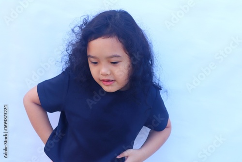 Expression of an Asian girl with a cute face.