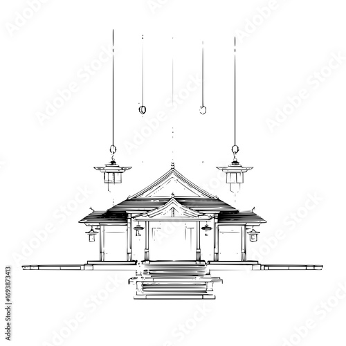 Escape to tranquility: a minimalist japanese temple sketch that will inspire your inner peace and wanderlust