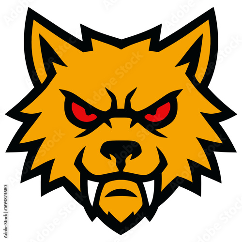 Cartoon wolf head logo with intense expression a
