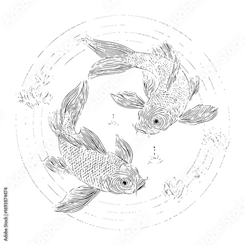 Dive into serenity: witness the graceful dance of koi fish in a tranquil pond, a symbol of peace and harmony