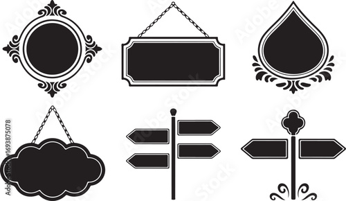 Hanging Signage Vector Set Decorative and informative signs for various establishments and directions