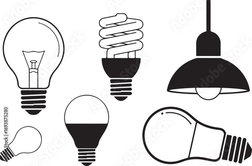 Assorted Light Bulbs Vector Collection Diverse illumination options for modern lighting solutions