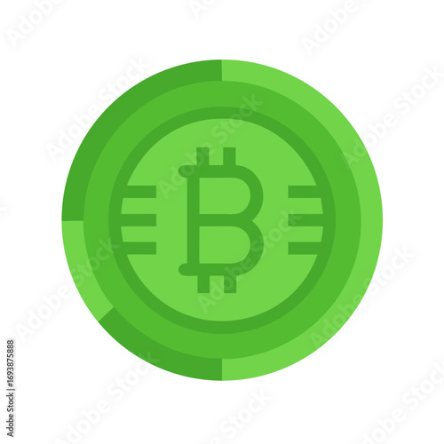 Green Bitcoin token illustration representing blockchain technology and digital currency economy