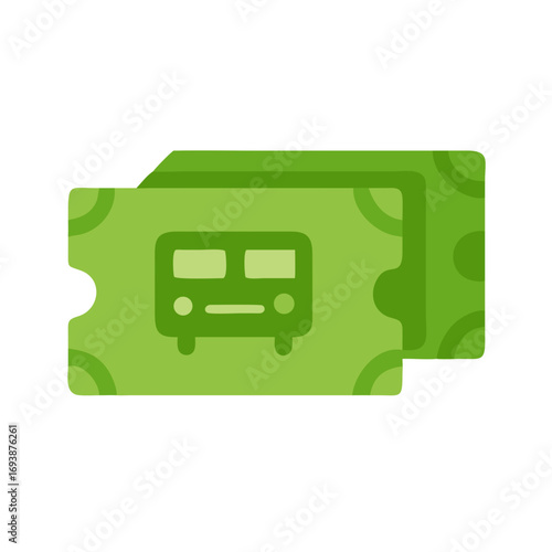 Two green bus tickets flat illustration on black background, symbolizing transport or travel