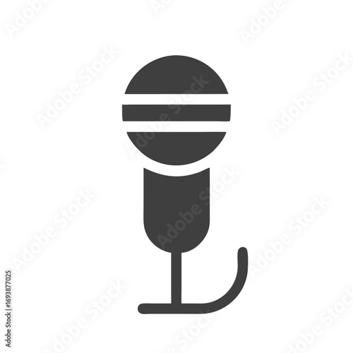 Simple gray microphone icon on black background; professional audio equipment for vocal performance