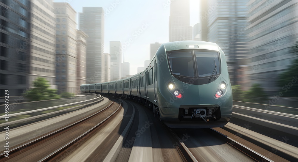 Fototapeta premium High-Speed Bullet Train in Countryside – Modern Railway Transportation
