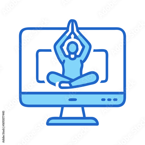 Online yoga class illustration with person in lotus position on computer screen