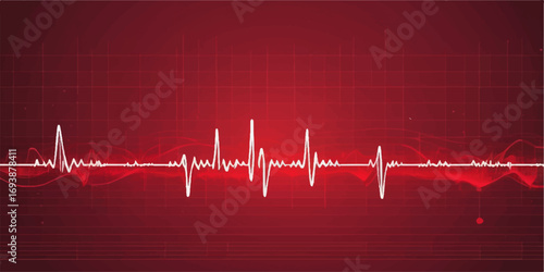 Red medical cardiogram pulse line with a beating heart