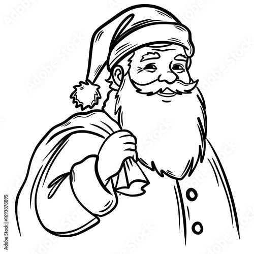 Santa Claus Waving Hand Christmas Coloring Page Vector Line Art
