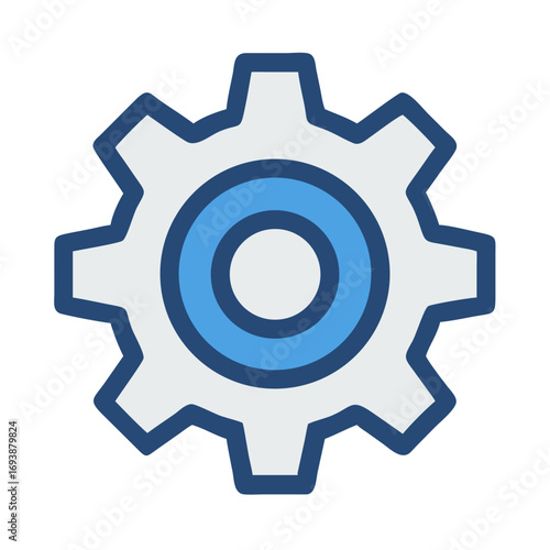 Isolated cogwheel illustration in light gray and blue tones representing settings and functionality