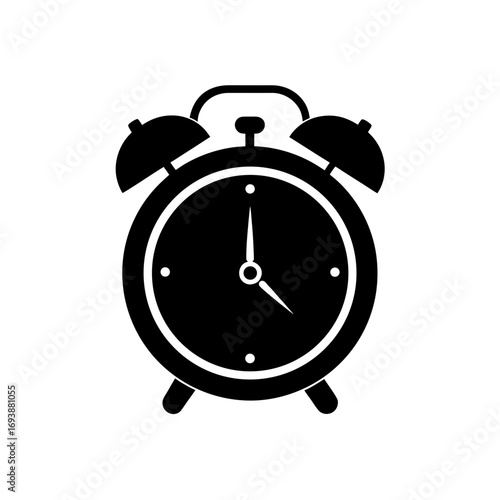 Illustration of a classic alarm clock icon on transparent background silhouette