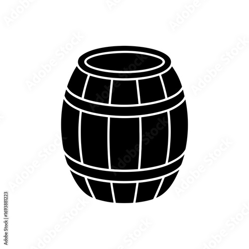 Illustration of a wooden barrel in black on transparent background silhouette
