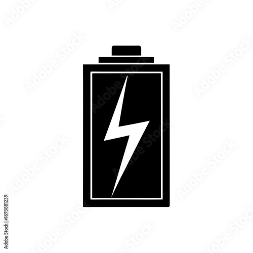 Battery icon with lightning bolt inside it on transparent background silhouette