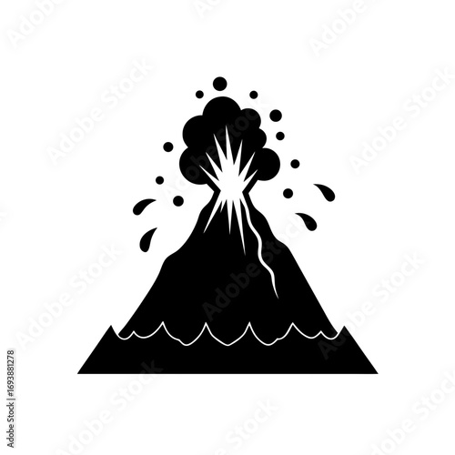 Volcano erupting with lava and smoke cloud on transparent background silhouette