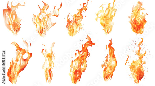  A collection of various fiery torches flames and burning elements isolated on a transparent background 