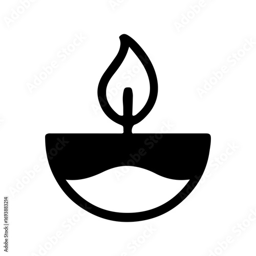 Simple black silhouette of a traditional oil lamp with a flame