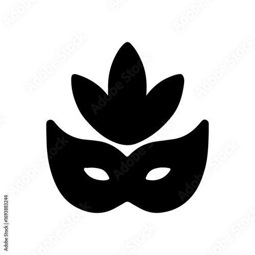 Black silhouette of a venetian masquerade mask with a feathered headdress