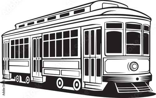 Vintage Trolley Car Illustration for Transportation, History, and Urban Scene Graphics