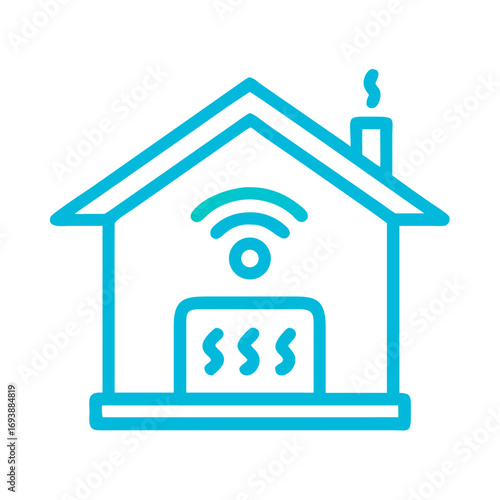 Smart Home Technology: Icon Depicting a Connected House with Heating and Wireless Signals