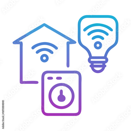 Modern smart home automation system with house, lightbulb and thermostat using wireless technology, vector illustration.