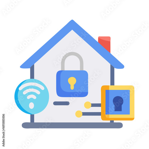 Smart home security system with wireless connectivity and digital locks illustration