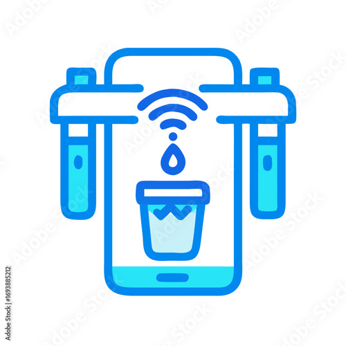 Smart Water Filtration System Connected to a Mobile Device Demonstrating Quality