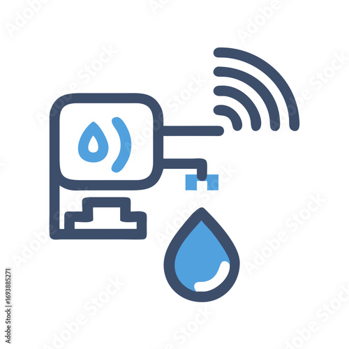 Smart water meter icon illustration showcasing water conservation and technology, against a black background.