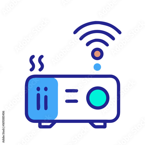 Vector illustration of a stylish blue and green router with wireless signal