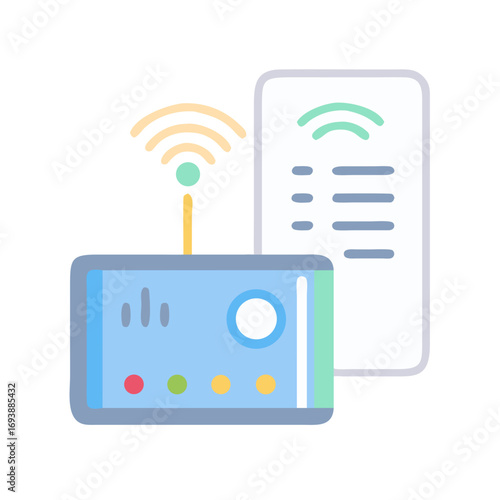 Stylized router and interface illustration for modern wireless internet connections